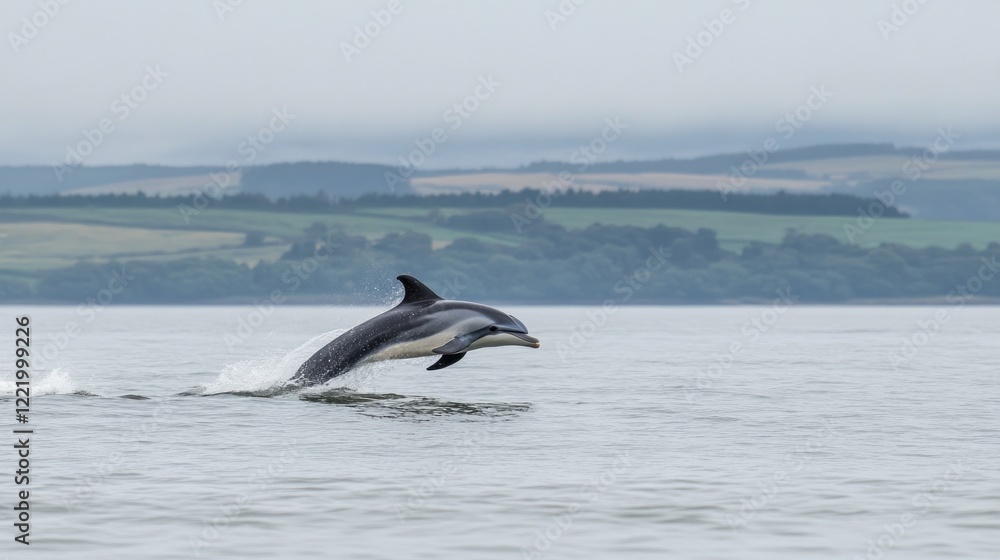 Fototapeta premium Majestic Dolphin Leaps in Coastal Waters