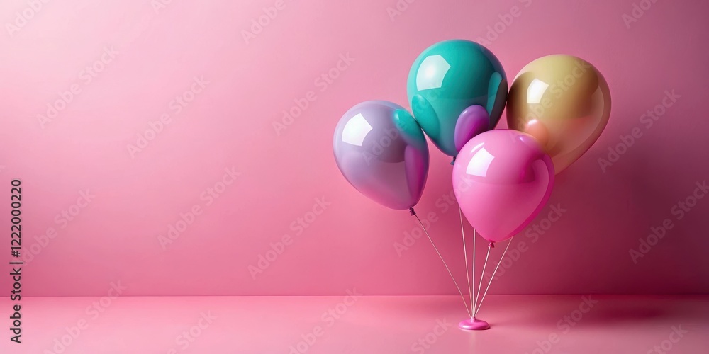 Pastel Balloons on Pink Background A Festive Scene for Celebrations Pastel Balloons on Pink Background A Festive Scene for Celebrations