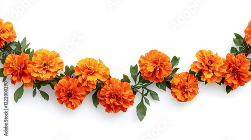 Vibrant Orange Marigold Flower Garland on White photo