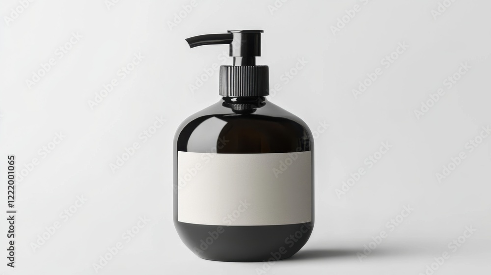 Black pump bottle dispenser with blank label for shampoo or soap Black pump bottle dispenser with blank label for shampoo or soap