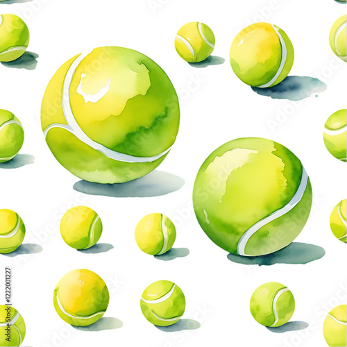 Vibrant Watercolor Tennis Balls Pattern Background