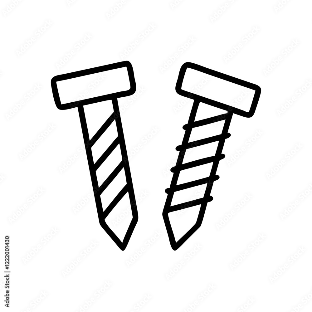 Screws icon in black and white outline style Screws icon in black and white outline style