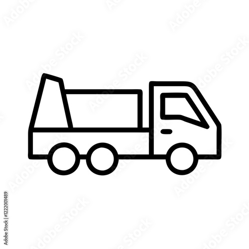 Dump truck icon in black and white outline style