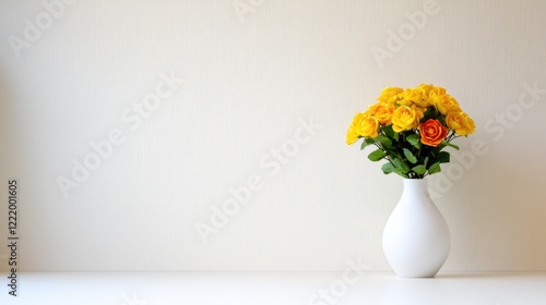 Wallpaper Mural Yellow roses in vase, beige wall background, home decor, greeting card Torontodigital.ca