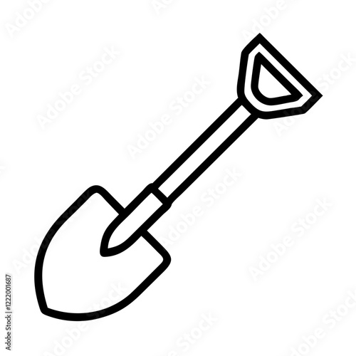 Shovel icon in black and white line art style