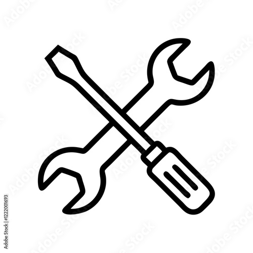 Wrench and screwdriver crossed icon in outline style