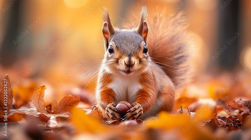 Adorable Red Squirrel Amidst Autumn Leaves Adorable Red Squirrel Amidst Autumn Leaves