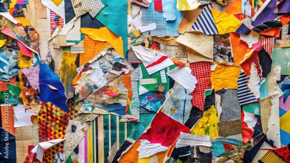 Fototapeta premium A vibrant collage of textured paper scraps in a multitude of colors and patterns