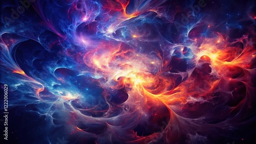 Abstract Cosmic Nebula Fiery Red and Icy Blue Swirls of Energy and Light