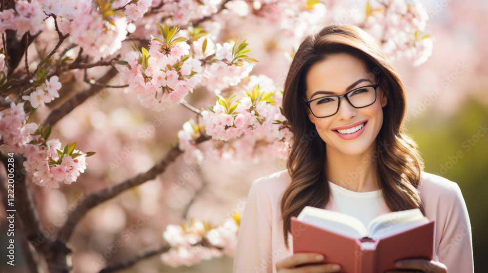 Fototapeta premium A portrait of a beautiful woman in her 30s with glasses, exuding confidence and intelligence.