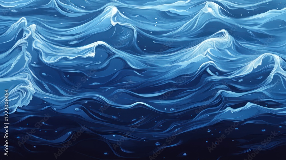 Abstract Illustration of Blue Ocean Waves with Artistic Flowing Forms Depicting Water Abstract Illustration of Blue Ocean Waves with Artistic Flowing Forms Depicting Water