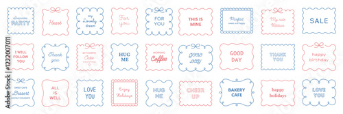 シンプルな飾りフレームのベクターイラストセット。ゆるい、手書き風、見出し、線、飾り枠