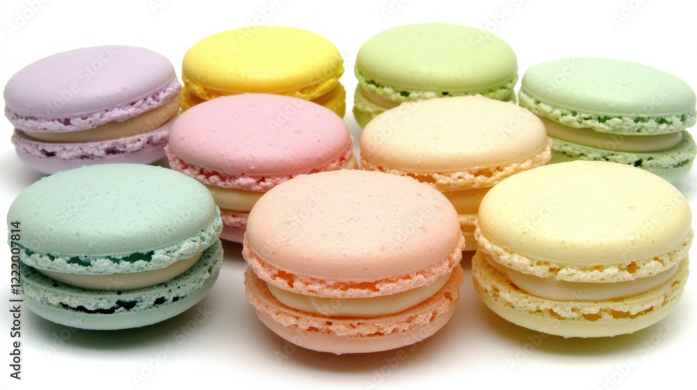 Colorful Pastel Macarons on White Background Colorful Pastel Macarons on White Background