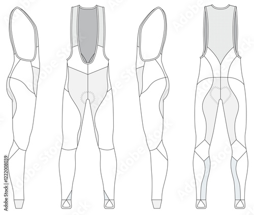 Cycling Bib Tights technical CAD fashion illustration front back and side views	