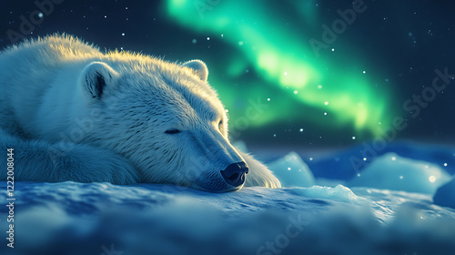 Polar bear in the snow with a wintery arctic background and a cute, wild appearance photo