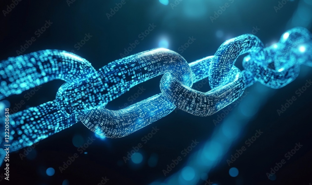 Futuristic Blockchain Network with Glowing Binary Code Displays for Secure Data Encryption, Generative AI Futuristic Blockchain Network with Glowing Binary Code Displays for Secure Data Encryption, Generative AI