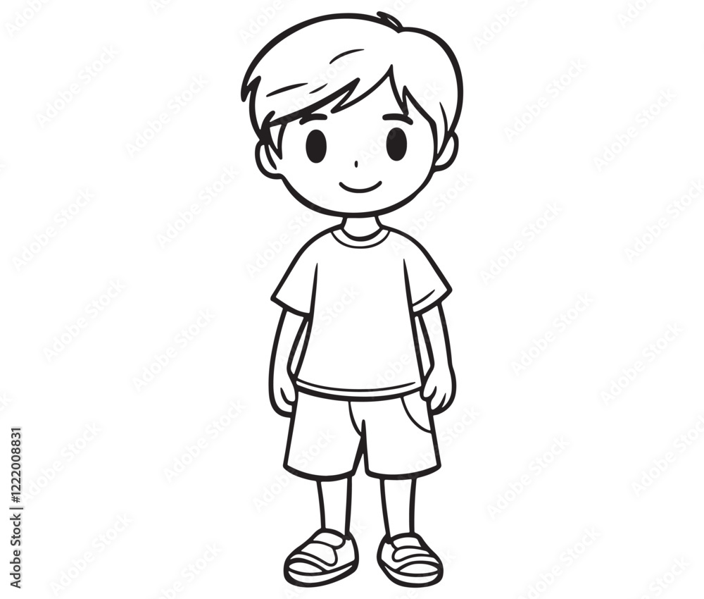 Hand drawn single line art coloring page kids, Boy cartoon character Hand drawn single line art coloring page kids, Boy cartoon character
