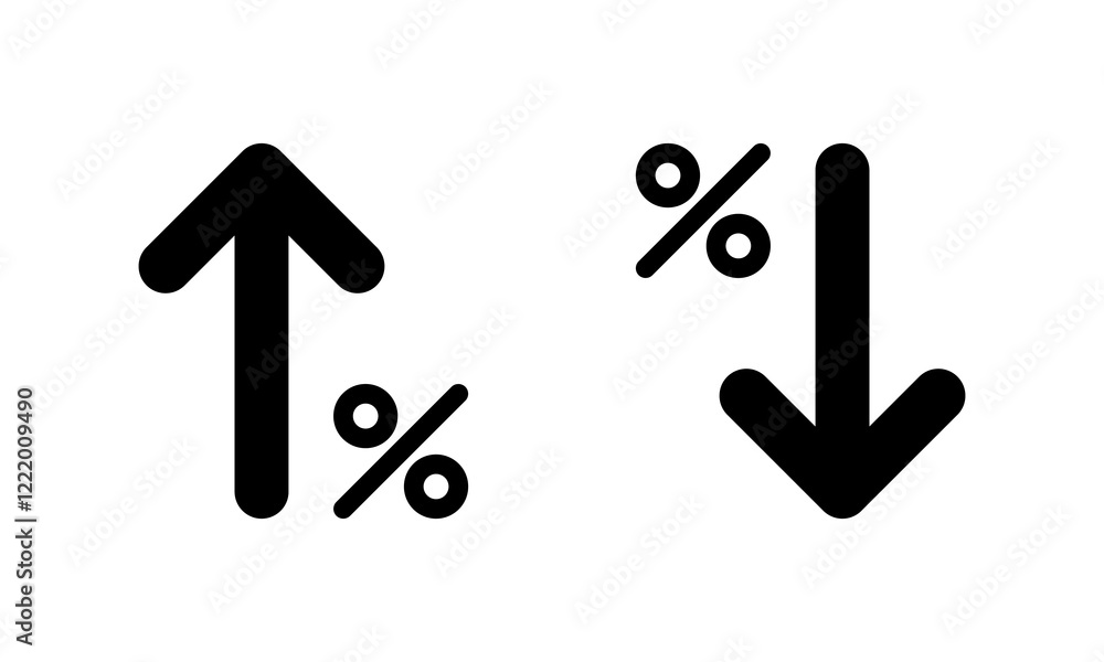 Percent growth and decline arrow icon isolated on white background. Percentage up and down sign symbol Percent growth and decline arrow icon isolated on white background. Percentage up and down sign symbol