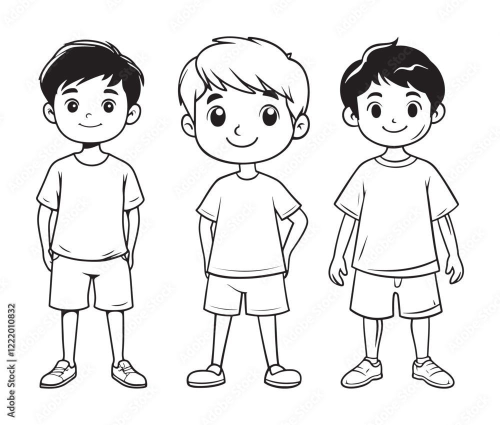 Hand drawn single line art coloring page kids, Boy cartoon character Hand drawn single line art coloring page kids, Boy cartoon character