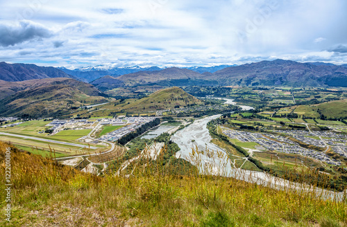 Queenstown Hill with Shotover River, Queenstown, Otago, South Island, New Zealand, Oceania. photo