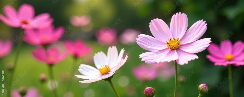 vibrant pink and white cosmos flowers blooming in a lush garden setting , white, flowers, cosmos flower vibrant pink and white cosmos flowers blooming in a lush garden setting , white, flowers, cosmos flower