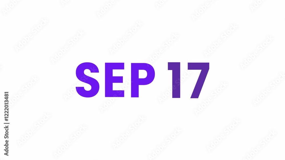 17th September calendar icon animation. Alpha matte with transparent background 4K resolution. 17th September calendar icon animation. Alpha matte with transparent background 4K resolution.