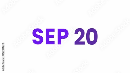 Wallpaper Mural 20th September calendar icon animation. Alpha matte with transparent background 4K resolution. Torontodigital.ca