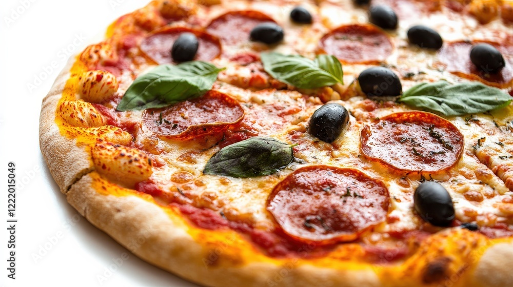 Artisan Pizza with Toppings on White Background Artisan Pizza with Toppings on White Background