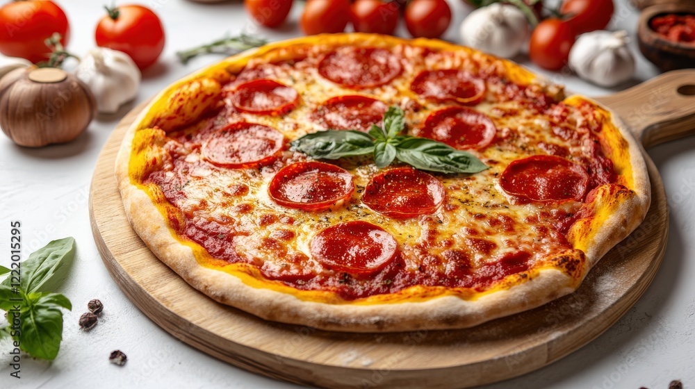 Artisan Pizza with Toppings on White Background Artisan Pizza with Toppings on White Background