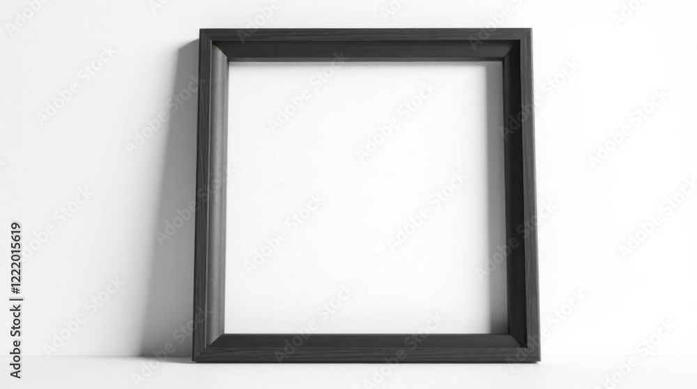 Fototapeta premium A simple dark wood frame against a bright white background, perfect for showcasing your artwork or photography.