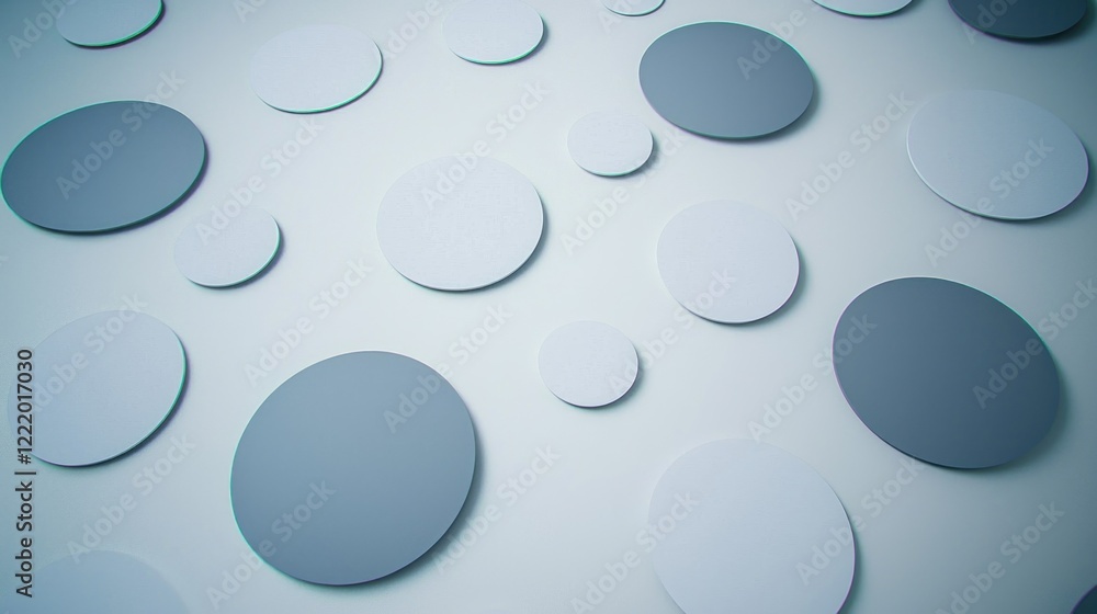 Grey, white circles scattered on light background, 3D render, website design Grey, white circles scattered on light background, 3D render, website design