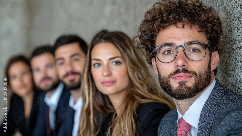 Confident business team portrait, office background Confident business team portrait, office background
