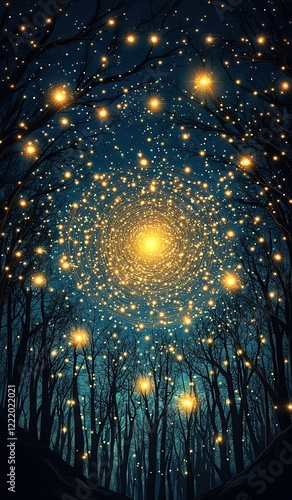 fantasy whimsical oracle card design , back card Mystical night sky filled with glowing stars. fortune card design creation