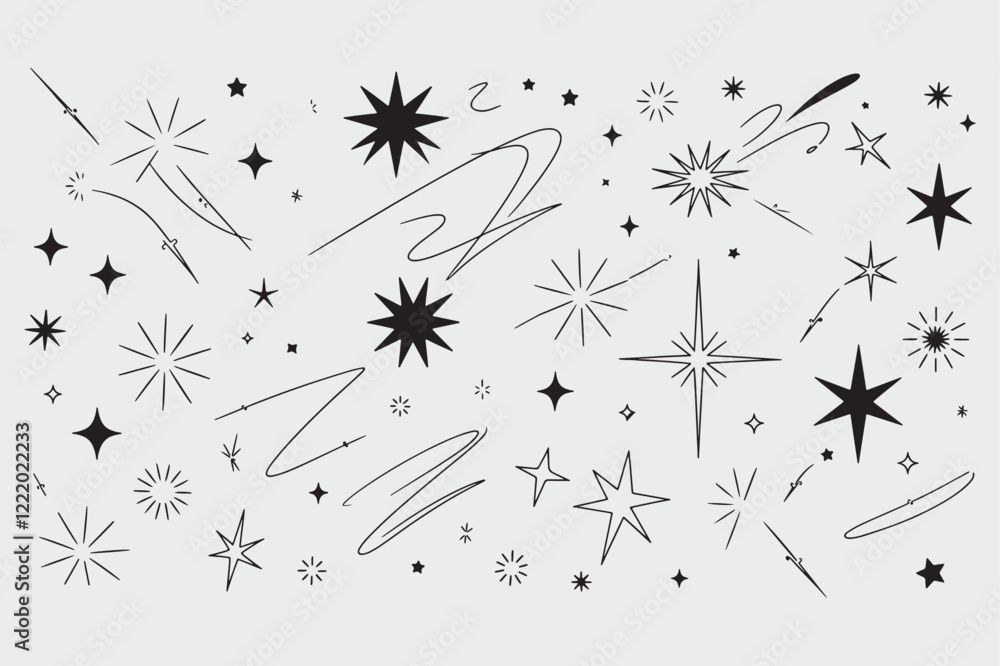 Obraz premium hand-drawn celestial stars and constellation doodles – space sketch vector
