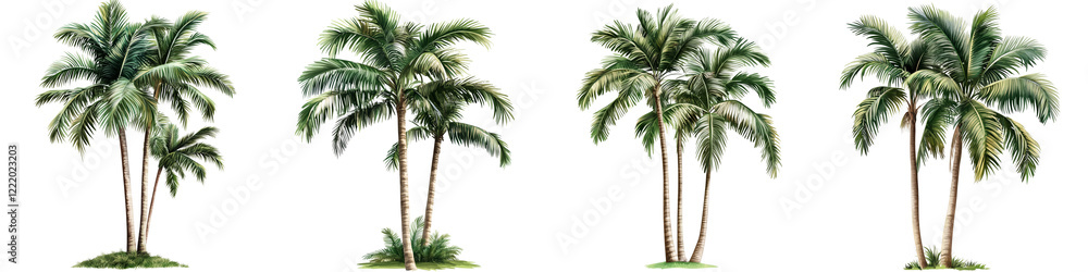 Naklejka premium set of Palm tree, cutout, detailed cutout of palm tree, palm tree, graphic cutout, palm tree cutout design, realistic cutout of palm tree, on a transparent backgrounds