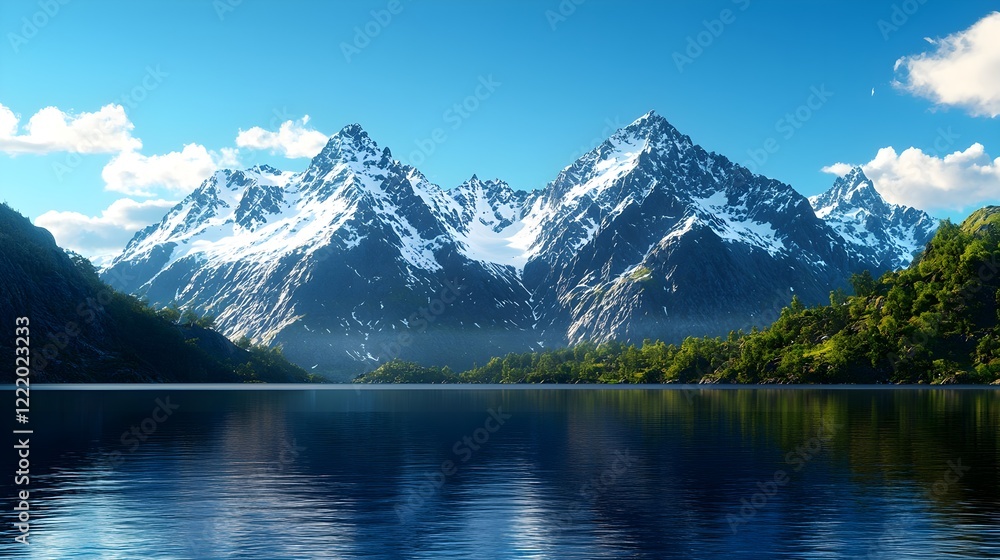 Majestic Mountain Range Reflected in Serene Crystal Clear Lake Majestic Mountain Range Reflected in Serene Crystal Clear Lake