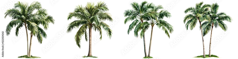 Naklejka premium set of Palm tree, cutout, detailed cutout of palm tree, palm tree, graphic cutout, palm tree cutout design, realistic cutout of palm tree, on a transparent backgrounds