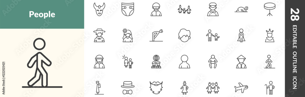 outline people and relation icons set. editable linear devil mask, baby diaper, muslim man, and other 25 icons in this category isolated on transparent background. outline people and relation icons set. editable linear devil mask, baby diaper, muslim man, and other 25 icons in this category isolated on transparent background.