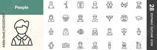 outline people and relation icons set. editable linear unknown, spindle, restroom, and other 25 icons in this category isolated on transparent background.