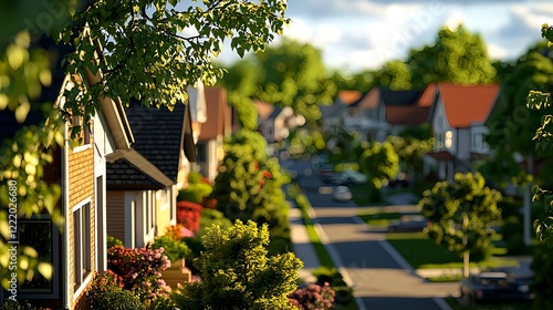 Serene Suburban Neighborhood with Beautiful Homes and Lush Trees