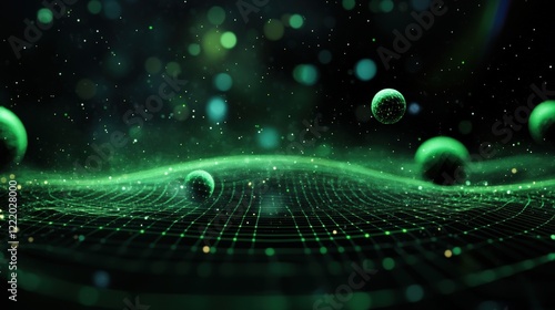 Wallpaper Mural A dark background with a glowing neon green grid and small floating orbs for a cyberpunk theme Torontodigital.ca