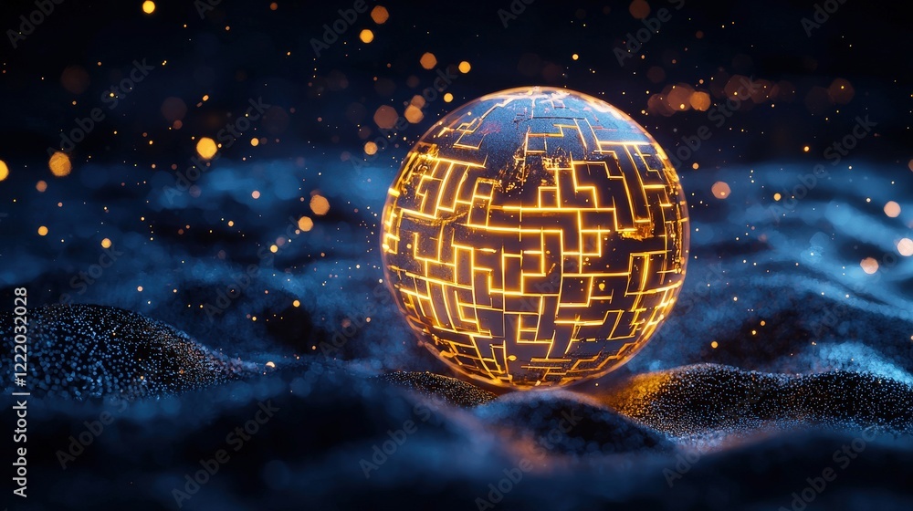 Fototapeta premium Sudoku puzzle merging into a dynamic 3D sphere of glowing pathways