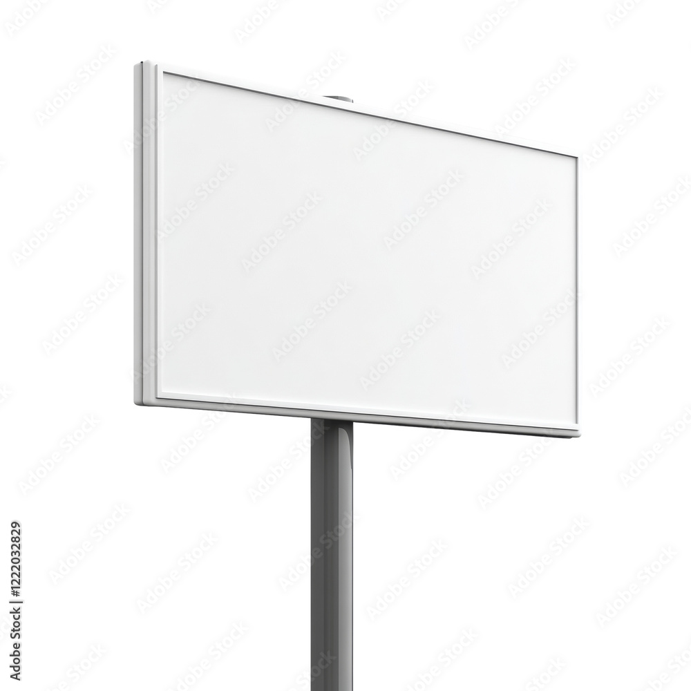 A large blank white billboard stands on a tall grey pole, ready for advertisement. A large blank white billboard stands on a tall grey pole, ready for advertisement.