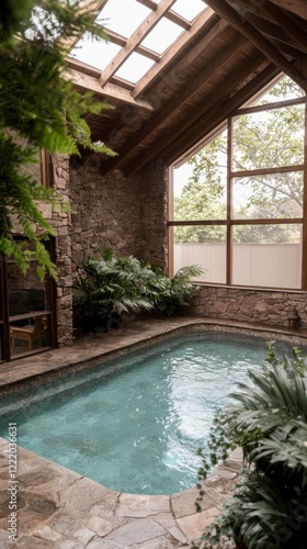 Wallpaper Mural Tranquil Indoor Pool  Stone House  Natural Light  Relaxation Retreat Torontodigital.ca