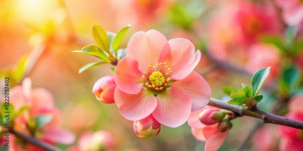 Obraz premium A delicate pink blossom basks in the warm sunlight, showcasing its intricate details and vibrant color against a soft-focus background of other flowers and greenery.