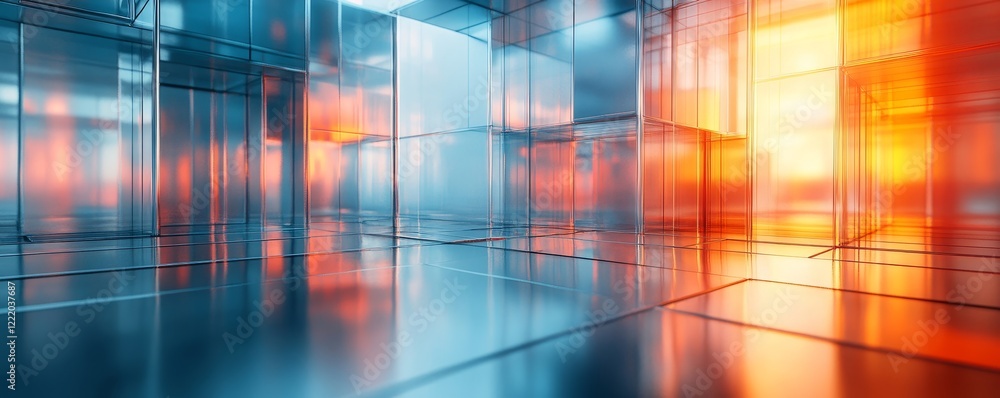 Abstract futuristic layers of glass and metal, 3D render, Generative AI Abstract futuristic layers of glass and metal, 3D render, Generative AI
