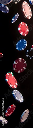 Wallpaper Mural flying casino poker chips, on a black background, generative ai Torontodigital.ca