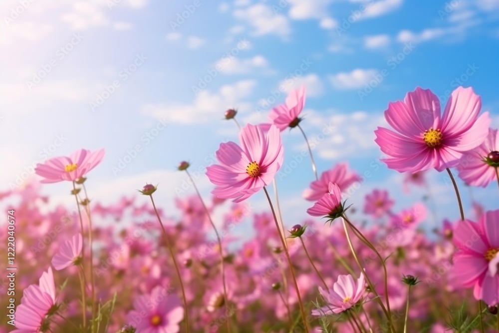 Beautiful cosmos flower field on sky landscape nature backgrounds. Beautiful cosmos flower field on sky landscape nature backgrounds.