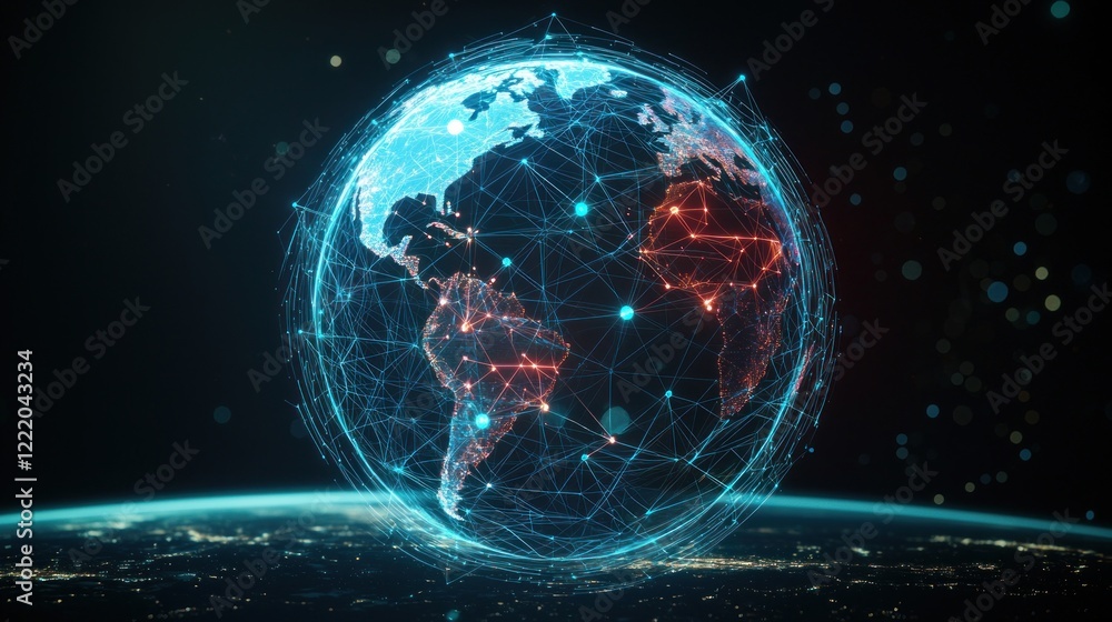 Obraz premium Digital Earth: Global Network Connections