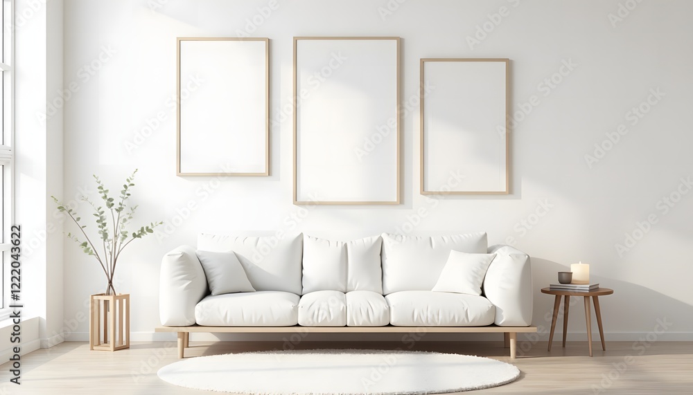 Minimalist Living Room Mockup with Blank Frames and Sofa Minimalist Living Room Mockup with Blank Frames and Sofa